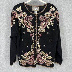 Heirloom Collectables VTG Floral Cardigan Size M Oversized Embroidered Beaded